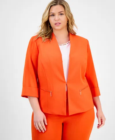 Kasper Plus Size Zip-pocket Cuffed 3/4-sleeve Blazer