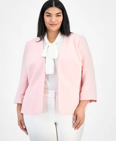 Kasper Plus Women's Cuffed-sleeve Open-front Blazer In Tutu Pink