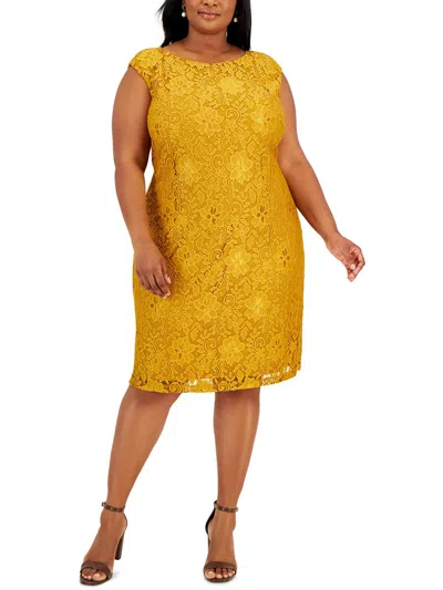 Kasper Plus Womens Boatneck Knee Length Shift Dress In Gold