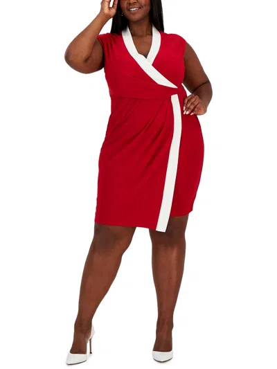 Kasper Plus Womens Colorblock Short Wrap Dress In Red