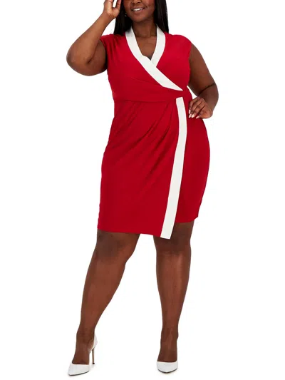 Kasper Plus Womens Colorblock Short Wrap Dress In Multi