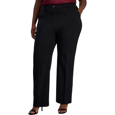 Kasper Plus Womens Compression Fit Viscose Straight Leg Pants In Black