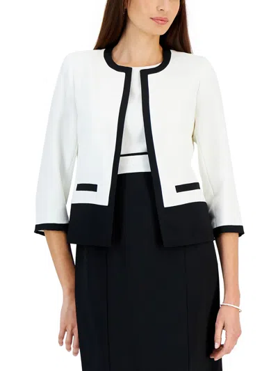 Kasper Plus Womens Crepe Suit Separate Open-front Blazer In White
