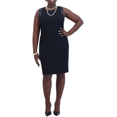 Kasper Plus Womens Faux Leather Trim Polyester Sheath Dress In Black