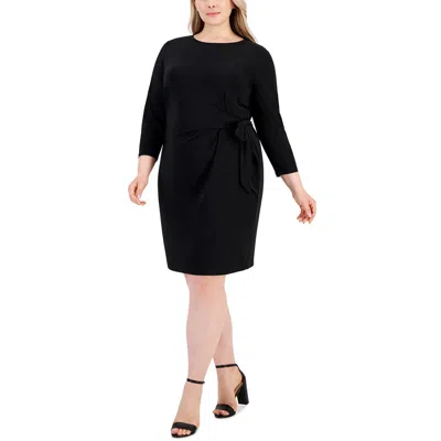 Kasper Plus Womens Faux Wrap Side Tie Wrap Dress In Black