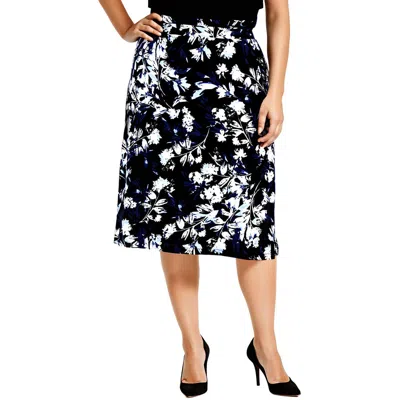 Kasper Plus Womens Floral Print Polyester Midi Skirt In Black