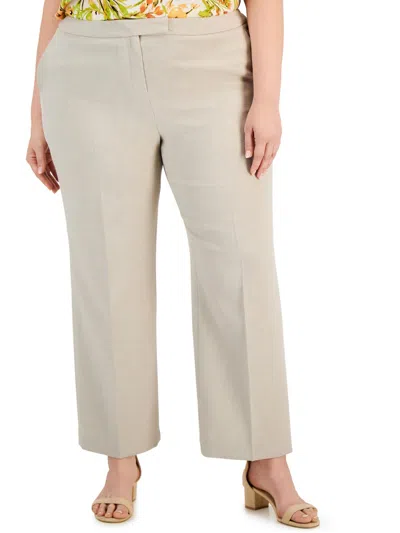 Kasper Plus Womens High Rise Stretch Straight Leg Pants In Beige
