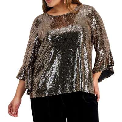 Kasper Plus Womens Metallic Nylon Blouse In Black