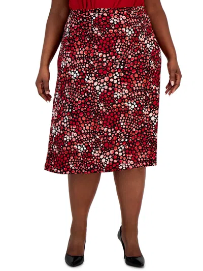 Kasper Plus Womens Midi Printed Midi Skirt In Red