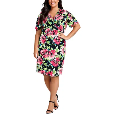 Kasper Plus Womens O-ring Polyester Wrap Dress In Multi