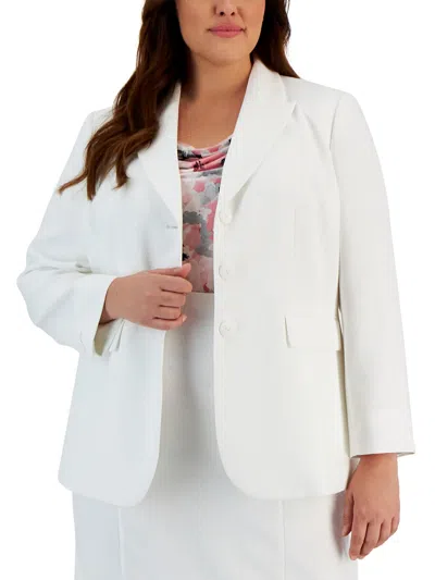 Kasper Plus Womens Office Career Suit Jacket In White