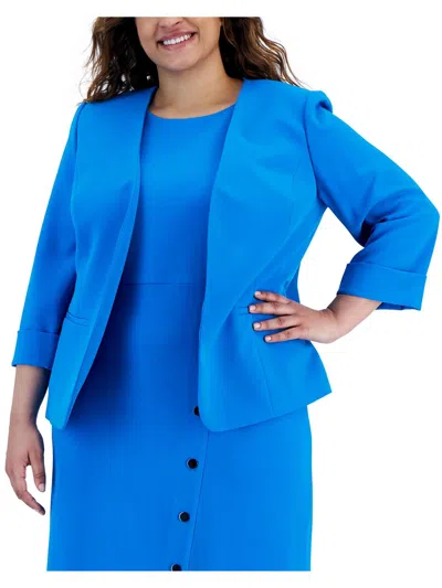 Kasper Plus Womens Open Front Suit Separate Collarless Blazer In Blue