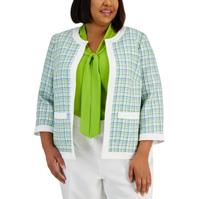 Kasper Plus Womens Plaid Knit Open Front In Multi