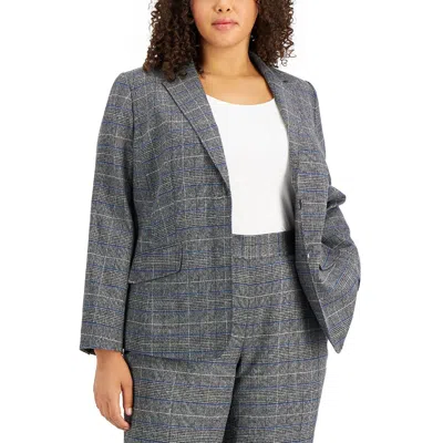 Kasper Plus Womens Plaid Office Wear Two-button Blazer In Gray