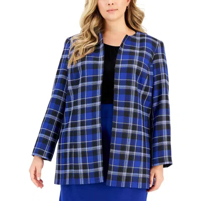 Kasper Plus Womens Plaid Polyester Open-front Blazer In Multi