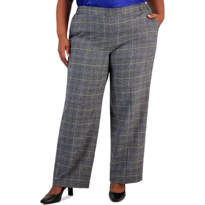 Kasper Plus Womens Plaid Polyester Wide Leg Pants In Multi
