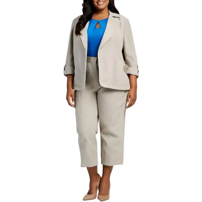 Kasper Plus Womens Pocket Linen Open-front Blazer