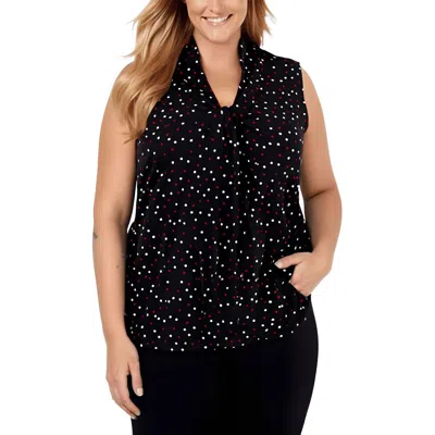 Kasper Plus Womens Polka Dot Polyester Blouse In Black