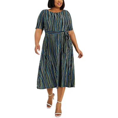 Kasper Plus Womens Printed Belted Sheath Dress In Multi