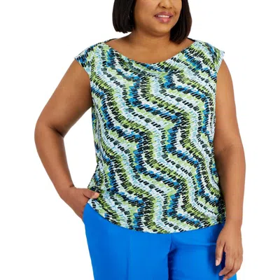 Kasper Plus Womens Printed Polyester Blouse In Multi
