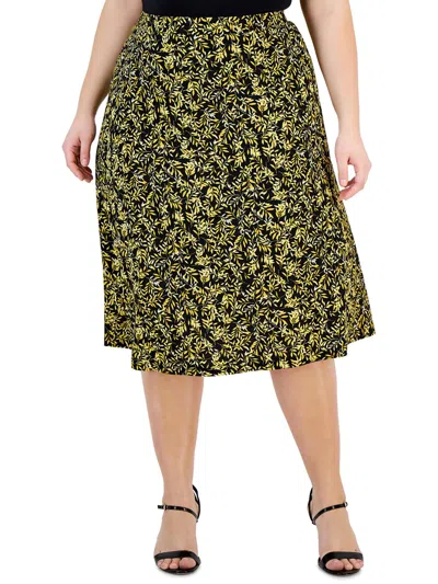 Kasper Plus Womens Printed Polyester Midi Skirt In Green