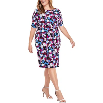 Kasper Plus Womens Printed Polyester Sheath Dress In Multi