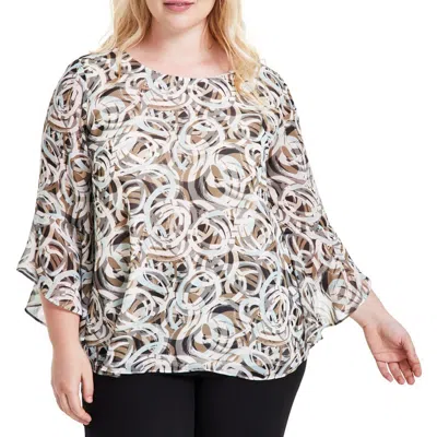 Kasper Plus Womens Printed Sheer Blouse In Multi