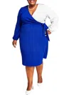 Kasper Plus Womens Side Tie Knee Length Midi Dress In Blue