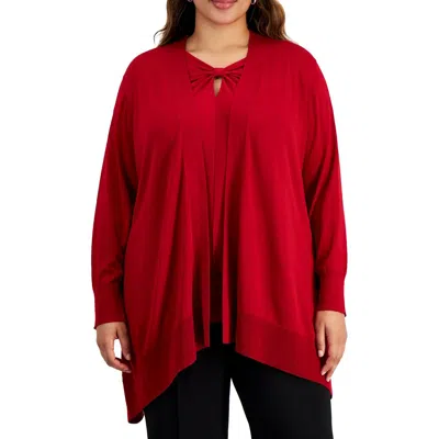 Kasper Plus Womens Solid Knit Cardigan Sweater In Red