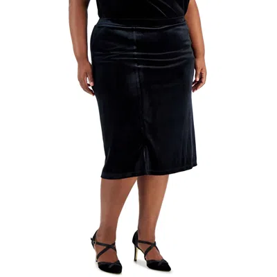 Kasper Plus Womens Solid Velvet Midi Skirt In Black