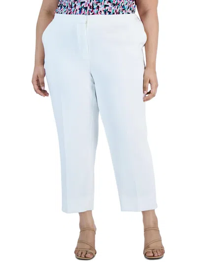 Kasper Plus Womens Textured High Rise Cropped Pants In Blue