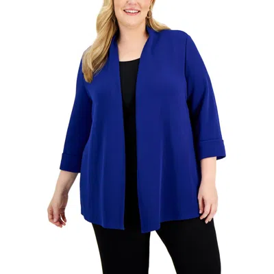 Kasper Plus Womens Textured Open Front Cardigan Sweater In Blue