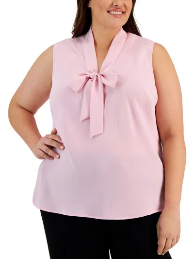 Kasper Plus Womens Tie Neck Shell Blouse In Pink