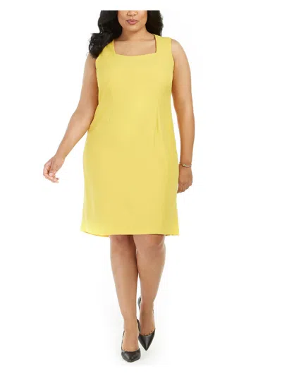 Kasper Plus Womens Work Knee Sheath Dress In Yellow