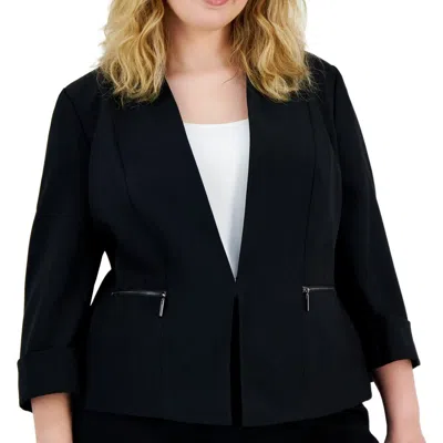 Kasper Plus Womens Zipper Polyester Collarless Blazer In Black