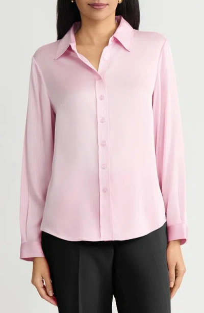 Kasper Point Collar Satin Button-up Shirt In Pink
