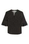 Kasper Polka Dot Flutter Sleeve Top In Black