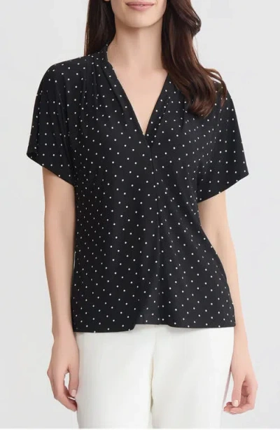 Kasper Polka Dot Pleated Shoulder Top In Black