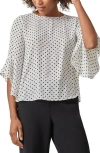 Kasper Polka Dot Ruffle Sleeve Crepe Top In White