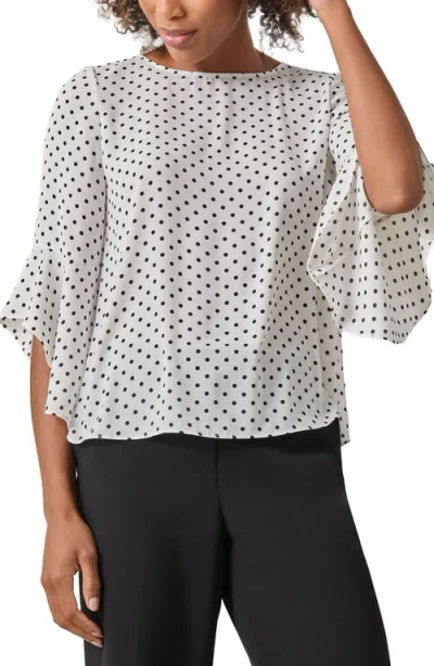 Kasper Polka Dot Ruffle Sleeve Crepe Top