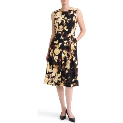 Kasper Princess Seam Box Pleat Midi Dress In Black