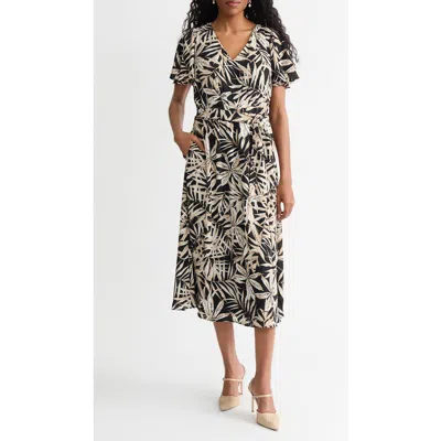Kasper Print Flutter Sleeve Midi Dress In Multi