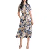 Kasper Print Flutter Sleeve Tie Waist Midi Dress In Multi