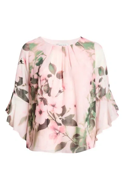 Kasper Plus Size Floral-print Keyhole-front Flutter-sleeve Top In Multi