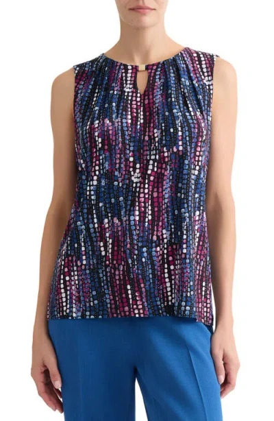Kasper Print Keyhole Sleeveless Top In Multi