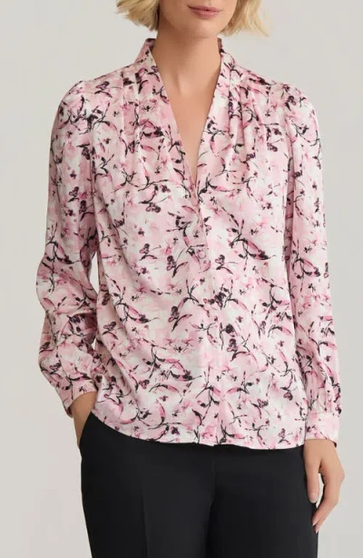 Kasper Print Pleated Shoulder Top In Pink