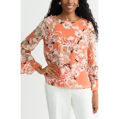 Kasper Print Ruffle Sleeve Top