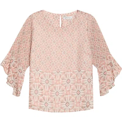 Kasper Print Ruffle Sleeve Top In Neutral