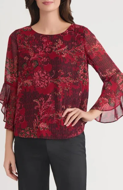 Kasper Print Ruffle Sleeve Top In Multi