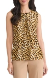 Kasper Pleated Sleeveless Top In Animal Print